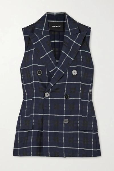 Shop Akris Gerno Double-breasted Checked Cotton And Silk-blend Vest In Navy