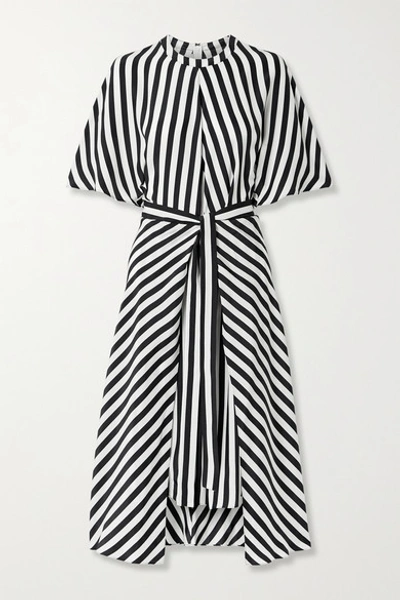 Shop Stella Mccartney Penelope Belted Striped Silk-satin Midi Dress In Black