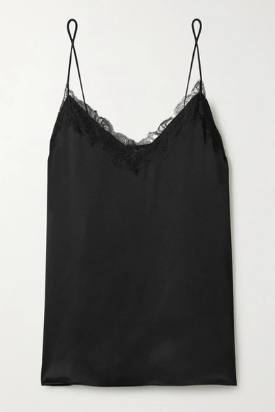 Shop Anine Bing Belle Lace-trimmed Silk-satin Camisole In Black