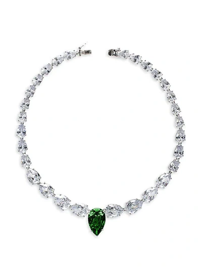 Shop Cz By Kenneth Jay Lane Rhodium-plated & Crystal Graduated Statement Pear Necklace