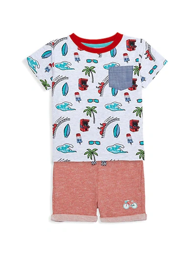 Shop Andy & Evan Baby Boy's 2-piece Print T-shirt & Shorts Set In Grey