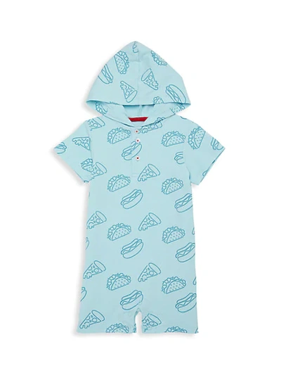 Shop Andy & Evan Baby Boy's Fave Foods-print Hooded Romper In Blue