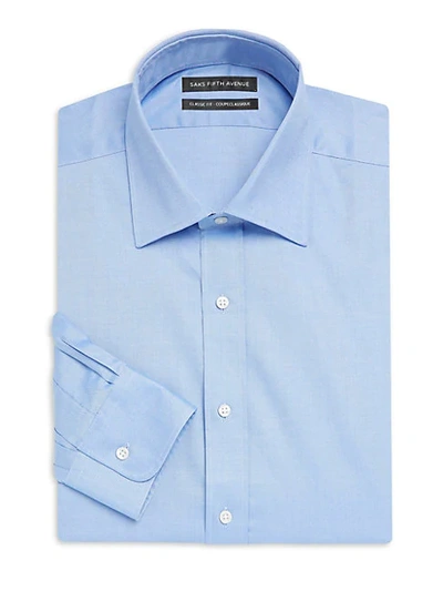 Shop Saks Fifth Avenue Men's Solid Twill Cotton Dress Shirt In Blue