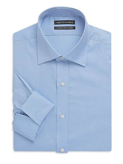 Shop Saks Fifth Avenue Men's Solid Twill French Cuff Cotton Dress Shirt In Blue