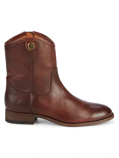 Shop Frye Melissa Button Short Leather Boots In Redwood