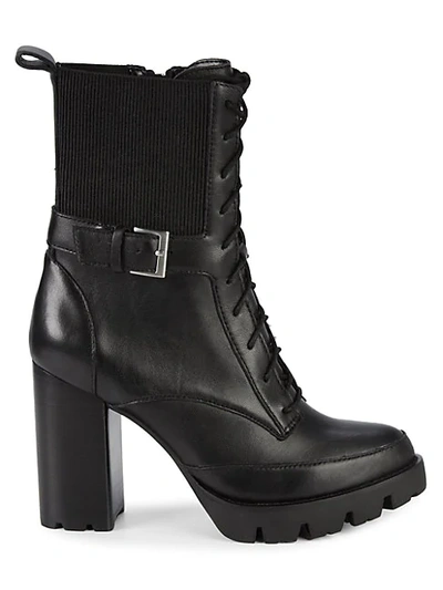 Shop Charles David Govern Leather Stack-heel Lace-up Booties In Black