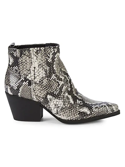 Shop Sam Edelman Winona Croc-embossed Leather Stack-heel Booties In Black White