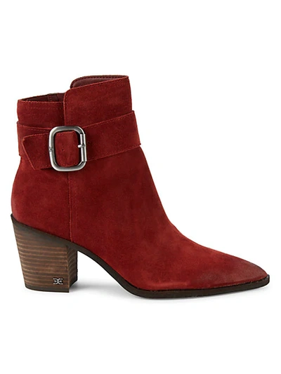 Shop Sam Edelman Leonia Buckled Suede Booties In Red