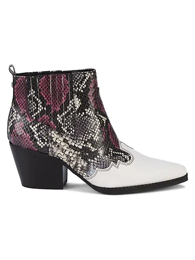 Shop Sam Edelman Winona Snake-print Leather Booties In Berry White