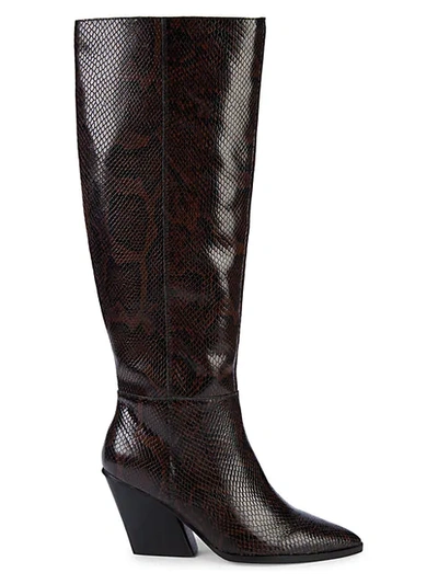 Shop Dolce Vita Isobel Embossed-snakeskin Leather Knee-high Boots In Espresso