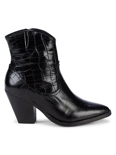 Shop Allsaints Rolene Croc-embossed Leather Booties In Berry