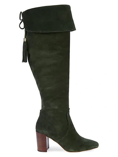 Shop Karl Lagerfeld Razo Suede Heeled Tall Boots In Black