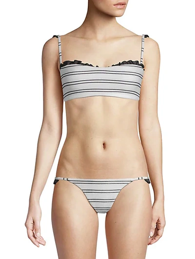 Shop Same Swim The Pin-up Woven Bikini Top In White Stripe
