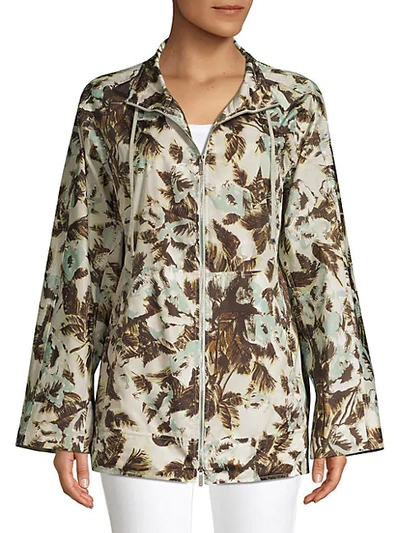 Shop Lafayette 148 Women's Baylor Palm Print Tech Cloth Coat In Cloud Multi