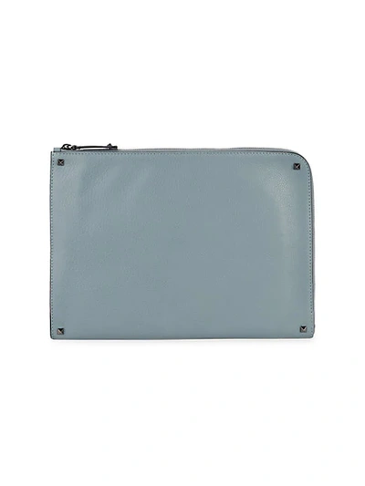 Shop Valentino Rockstud Leather Document Case In Grey