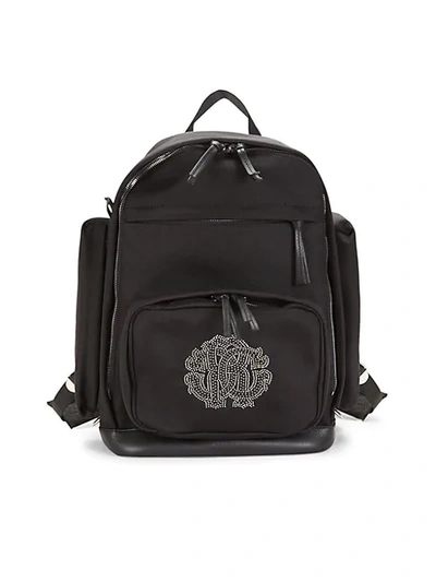 Shop Roberto Cavalli Studded Leather-trim Backpack In Black