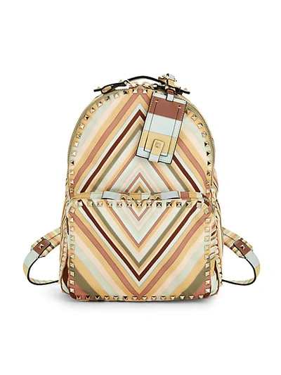 Shop Valentino Medium Rockstud Geometric Backpack In Orange Multi