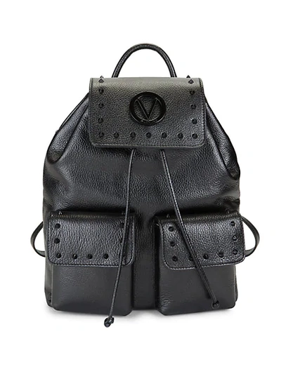 Shop Valentino By Mario Valentino Simeon Rockstud Pebbled-leather Backpack In Black