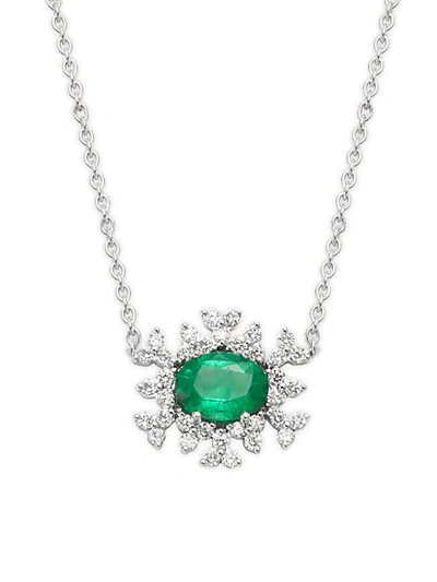 Shop Hueb 18k White Gold Diamond & Emerald Pendant Necklace