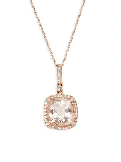 Shop Saks Fifth Avenue 14k Rose Gold Morganite & Diamond Square Pendant Necklace