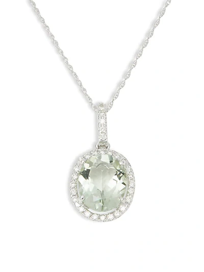 Shop Saks Fifth Avenue 14k White Gold, Green Amethyst & Diamond Pendant Necklace