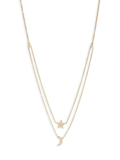 Shop Saks Fifth Avenue 14k Gold & Diamond Moon & Star Double-strand Necklace