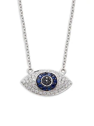 Shop Nephora 14k White Gold Sapphire & Diamond Evil Eye Pendant Necklace