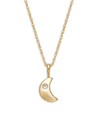 Shop Saks Fifth Avenue 14k Yellow Gold & Diamond Moon Pendant Necklace