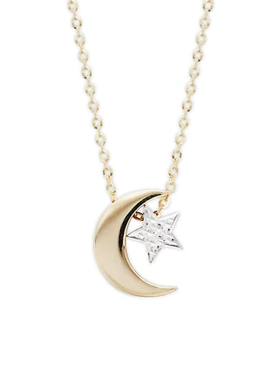 Shop Saks Fifth Avenue Two-tone Moon & Star Pendant Necklace
