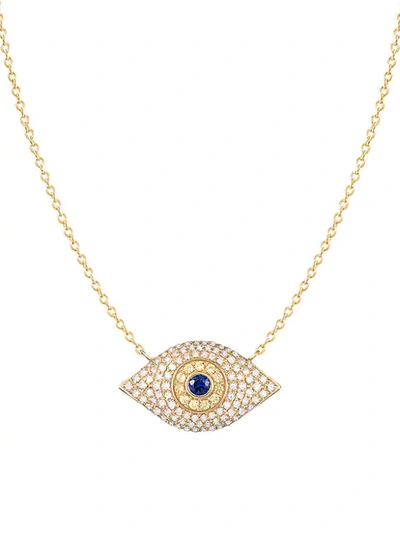 Shop Saks Fifth Avenue 14k Yellow Gold, Sapphire & Diamond Evil Eye Pendant Necklace
