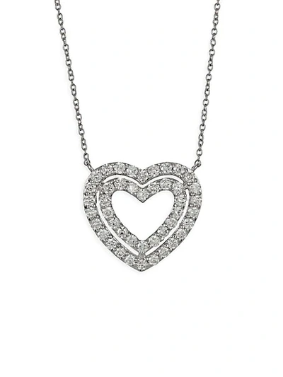 Shop Saks Fifth Avenue 14k White Gold & White Diamond Heart Pendant Necklace