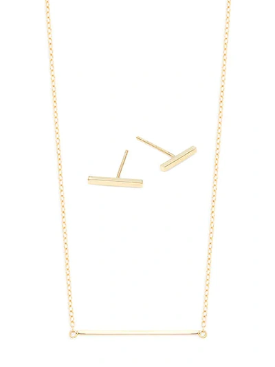 Shop Saks Fifth Avenue 14k Yellow Gold Bar Earring & Necklace 3-piece Set