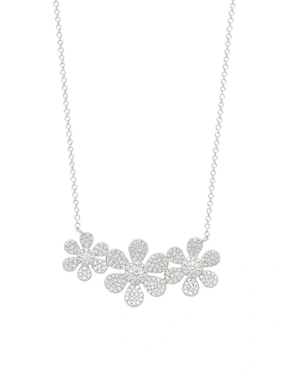 Shop Saks Fifth Avenue 14k White Gold & Diamond Flower Bar Pendant Necklace