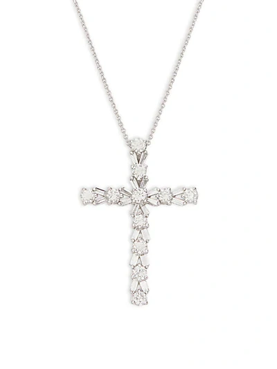Shop Saks Fifth Avenue 14k White Gold & Diamond Cross Pendant Necklace