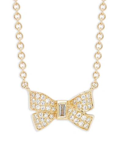 Shop Saks Fifth Avenue 14k Yellow Gold Diamond Bow Pendant Necklace