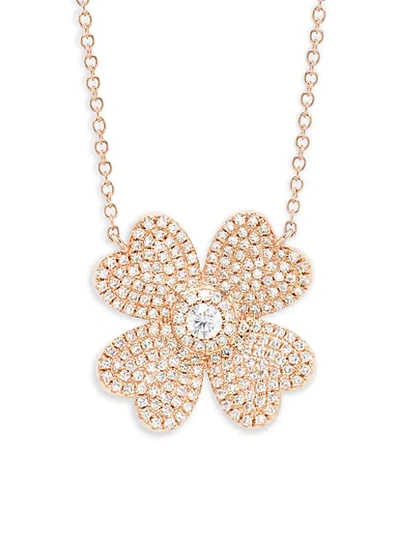 Shop Saks Fifth Avenue 14k Rose Gold Diamond Four-leaf Clover Pendant Necklace