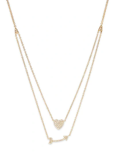 Shop Saks Fifth Avenue 14k Yellow Gold & Diamond Double-chain Charm Necklace