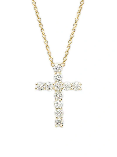 Shop Saks Fifth Avenue 14k Yellow Gold Diamond Cross Pendant Necklace