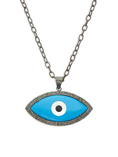 Shop Saks Fifth Avenue Sterling Silver, Diamond & Turquoise Eye Pendant Necklace