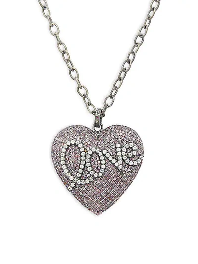 Shop Saks Fifth Avenue Sterling Silver, Ruby & Diamond Heart Pendant Necklace