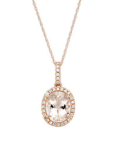 Shop Saks Fifth Avenue 14k Rose Gold, Morganite & Diamonds Pendant Necklace