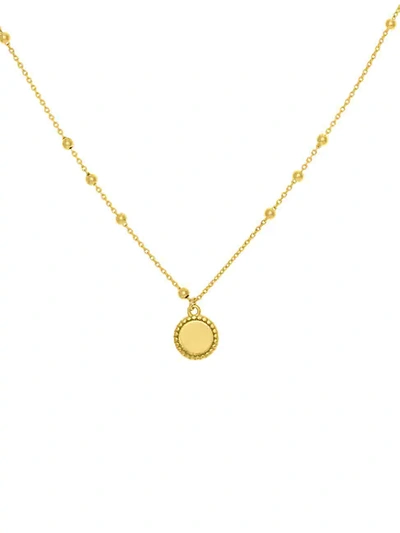 Shop Saks Fifth Avenue Women's 14k Yellow Gold Bead Frame Engravable Disc Necklace