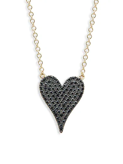 Shop Saks Fifth Avenue 14k Yellow Gold Black Diamond Heart Pendant Necklace