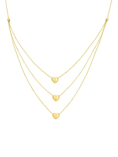 Shop Saks Fifth Avenue 14k Yellow Gold Triple-strand Puffed Heart Bib Necklace