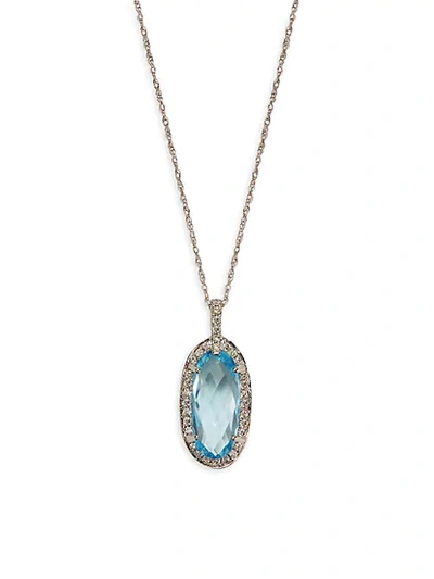 Shop Saks Fifth Avenue 14k White Gold, Blue Topaz & Diamond Pendant Necklace