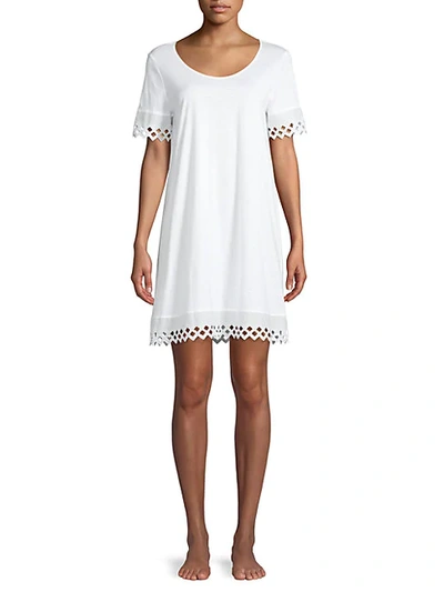 Shop Hanro Embroidered Cotton Nightgown In White