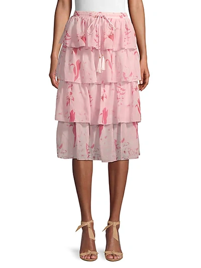 Shop Avantlook Floral Tiered Skirt In Blush