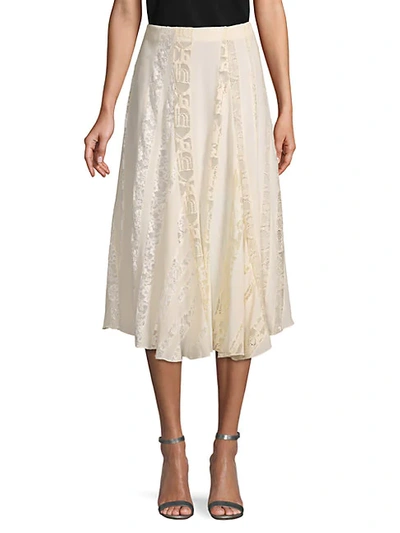 Shop Chloé Lace-trim Silk Skirt In Ivory