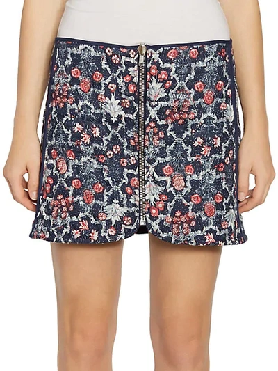 Shop Isabel Marant Étoile Marily Reversible Floral Quilted Zip Linen Mini Skirt In Midnight