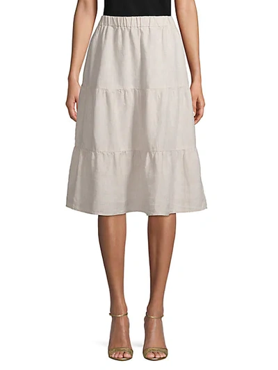 Shop Saks Fifth Avenue Tiered Linen Knee-length Skirt In White